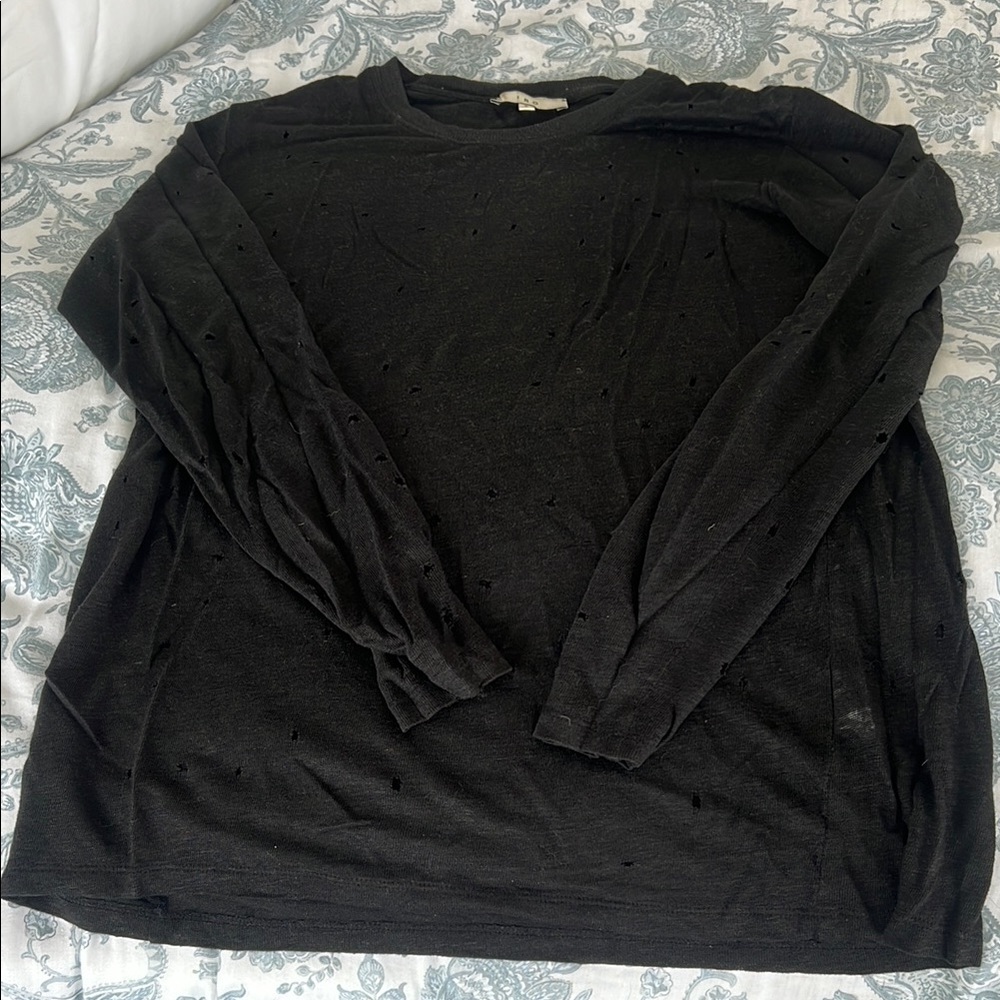 Iro Black Marvina distressed long sleeve top sz S